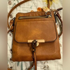V+BENIE Gold Button Classic Style Small Crossbody Bag, Brown